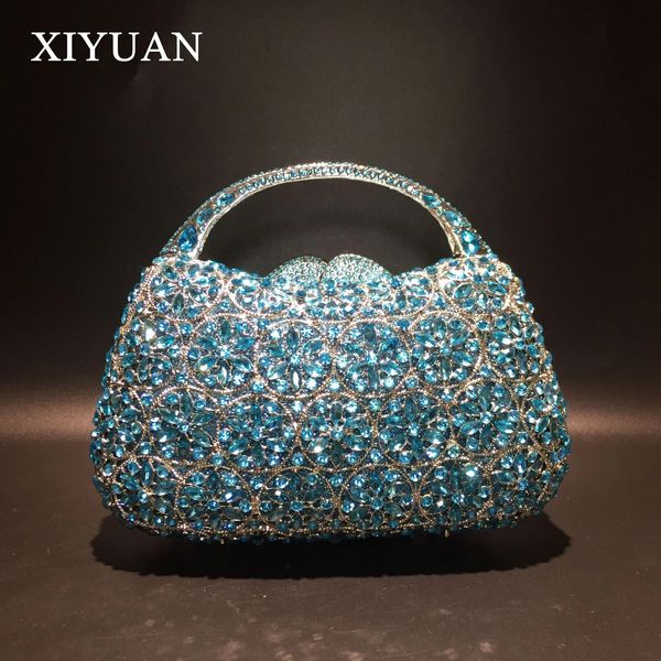 Femmes Champagne/bleu couleur pierre sacs de soirée sacs à main et sacs à main de mariage dîner cristal fleur pochettes Minaudiere sac 240125