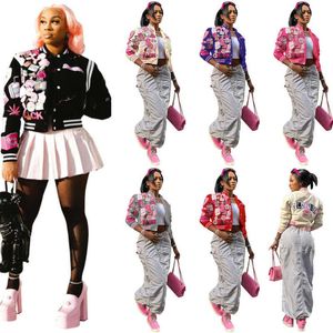 2023 Diseñador Primavera Estilo corto Mujer Prendas de abrigo Béisbol Manga larga Impreso Streetwear Chaqueta