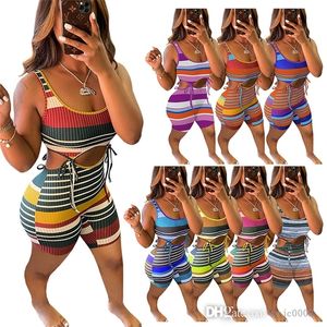 Vrouwen Jumpsuits Designer Slim Sexy Stripe Lace Ups onesies Mouwloze Vest Shorts Show Taille Rompers Clothing
