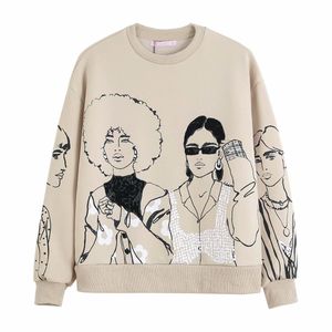 Women Charater estampado sudaderas grises de gran tamaño o cuello suéteres sueltos tops capucha