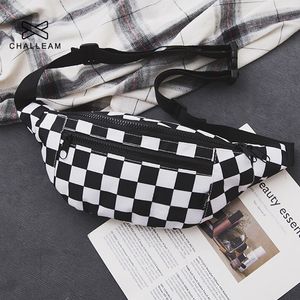 Vrouwen geruite taille tas vrouwelijke trend canvas borsttassen vrouw zwart wit ccheckerboard heuptasje geruite taille pakketten