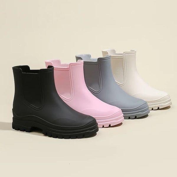 Femmes Chelsea bottes De pluie femme Simple mode galoches imperméable en caoutchouc antidérapant chaussures De pluie pêche chaussures d'eau Botas De Mujer 231229