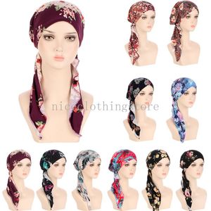 Vrouwen chemo cap pre-verbonden tulband moslim hijab print headscarf haarverlies beanies motorkap hoed sjaal wrap femme musulman foulard hoeden