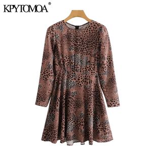 Frauen Chic Mode Animal Print Mini Kleid Langarm Zurück Zipper Weibliche Kleider Vestidos Mujer 210420