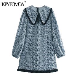 Femmes Chic Mode Floral Print Patchwork Mini Robe Vintage Peter Pan Collier Retour Zipper Robes Femme Mujer 210416