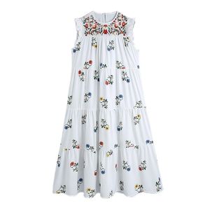 Femmes Chic mode floral imprimé patchwork brodé robe midi vintage manches à volants robes féminines Mujer 210430