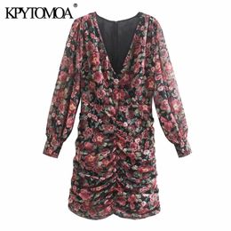 Mini vestido plisado con estampado Floral a la moda para Mujer, vestido Vintage de manga larga con cremallera trasera, Vestidos para Mujer 210416