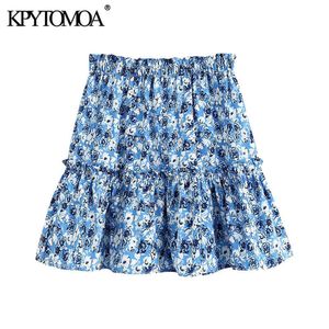 Vrouwen chique mode bloemen print gegolfde mini rok vintage elastische taille geplooide vrouwelijke rokken faldas mujer 210416