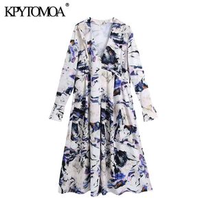 Femmes Chic Mode Graffiti Imprimer Robe Midi Plissée Vintage Manches Longues Ourlet Fendu Robes Femelles Robes Mujer 210416