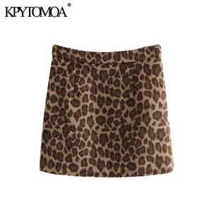 Femmes Chic mode imprimé léopard Mini jupe Vintage taille haute dos fermeture éclair femme jupes Mujer 210416