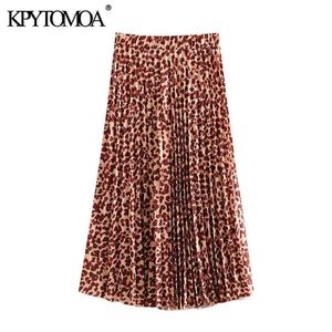 Vrouwen chique mode luipaard print geplooid midi rok hoge elastische taille dier patroon vrouwelijke rokken mujer 210420