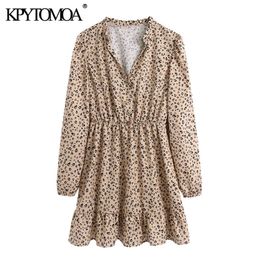Mini vestido con volantes y estampado de leopardo a la moda para mujer, vestido Vintage de manga larga con cintura elástica para mujer, Vestidos 210416