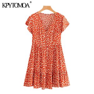 Vrouwen chique mode luipaard print ruches mini jurk vintage v-hals korte mouw vrouwelijke jurken vestidos mujer 210416