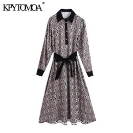 Femmes Chic Mode Patchwork Imprimé Robe Midi Vintage À Manches Longues Noeud Papillon Ceintures Robes Féminines Robes Mujer 210416