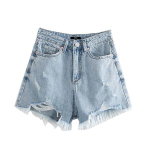 Femmes Chic mode poches effiloché ourlet déchiré Denim Shorts Vintage taille haute veste pour homme femme jean court Mujer