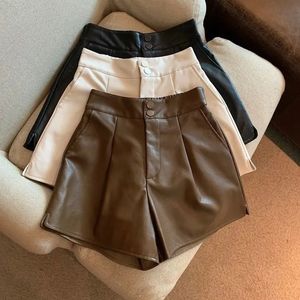 Dames Chic Mode Zijzakken Zwart Kunstleer Shorts Vintage Hoge Taille Rits Vrouwelijke Korte Broek Mujer PU Y2k Sexy 240321