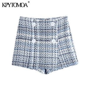 Vrouwen Chique Mode met Knoppen Tweed Bermuda Shorts Rokken Vintage Hoge Taille Side Rits Vrouw Skorts Mujer 210416