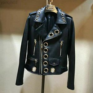 Dames chic faux lederen motorjas herfst pu locomotive bommenwerper jas zipper vestiging metalen ringen holle streetwear crop tops l220801