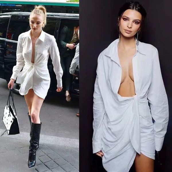 Femmes Chic Mini Robe D'été À Manches Longues Irrégularité Plissée Vocation Style Blanc Chemise Dress Party Club