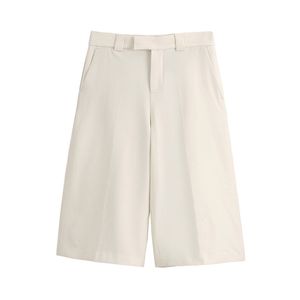 Vrouwen chique zakken knielengte broek mode hoge taille rits vliegen vrouwelijke witte korte pantalonen cortos 210430