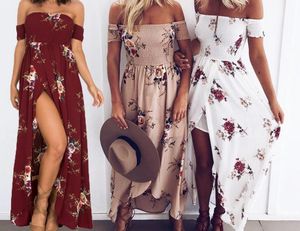 Vrouwen chiffon splitjurk off-shoulder korte mouw zomer midi-jurken bloemenprint plus maat s-5xl