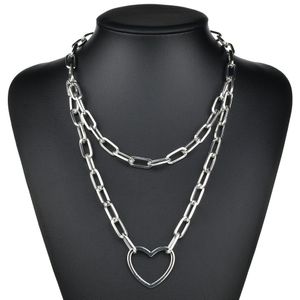 Women Choker Alloy Necklace Layers Heart Pendant O Cross Trace Chain Link Punk Hip Pop Jewelry Adjustable