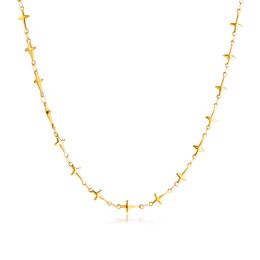 Femmes tour de cou en acier inoxydable mode étoile croix lien chaîne collier pour copines cadeaux 16 pouces + 6 cm plaqué or 2238