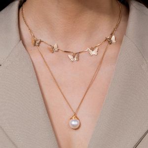 Vrouwen chokers parel hanger vlinder choker ketting gouden ketens multi -layer dames kettingen mode sieraden cadeau wil en zandnieuw