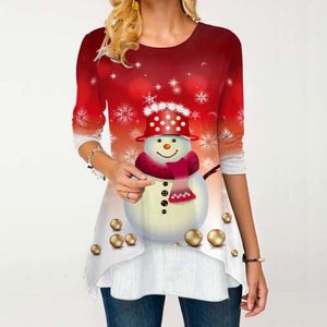 Vrouwen Kerst Blouse Shirt Plus Size Santa Claus Print Xmas Lange Mouwen Tops Shirts Winter Vrouwelijke Roupas Feminina Lady Blouses 210226