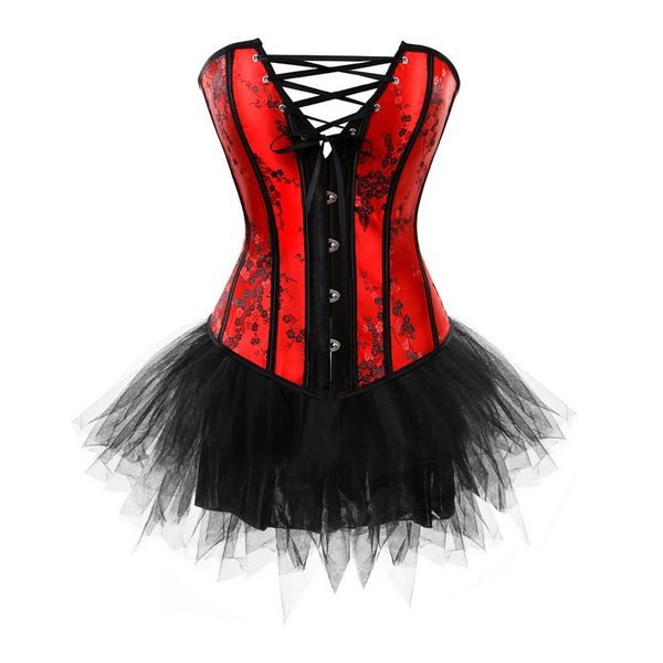 Femmes Noël Costume Burlesque Costume Costume Floral Overbust Corset avec Tutu Mini Jupe Plus Taille S-6XL Cosplay Cosplay Dress-up Outfit Libre