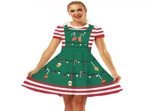Femmes Christmas Vêtements Noël Elf Santa Helper Fancy Swing Dress Costume Cosplay Crew Neck Empire Dress1552472