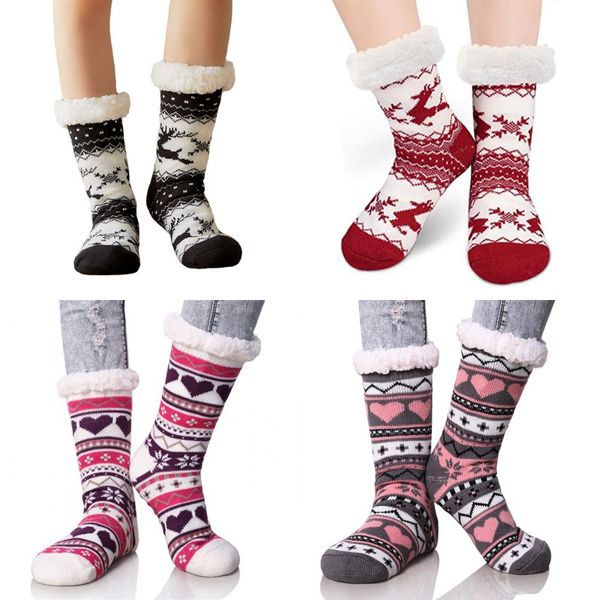 Chaussettes tricotées de noël pour femmes, chaussettes de sol tricotées à la mode pour la maison, automne hiver, épaisses et en velours, gardent au chaud