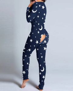 Vrouwen Kerst Onesies Met Butt Flap Voor Volwassenen Sexy Nachtkleding Romper Open Butt Pyjama Jumpsuit Kerst Pyjama Lange Nachtjapon 240126