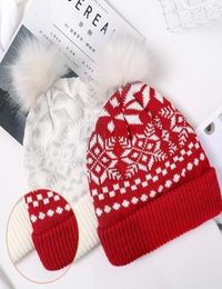 Vrouwen Kerst Sneeuwvlok Winter Gebreide Muts Leuke Y Pompom Stretch Cuffed Skull Cap Vakantie Ski Oor Warmer1634021