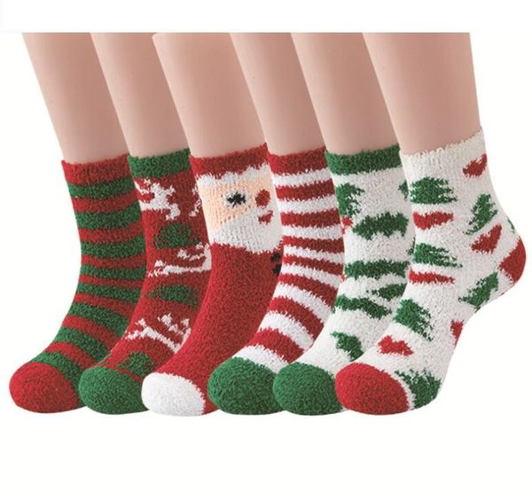 Calcetines navideños para mujer Papá Noel copo de nieve Elk Medias de dibujos animados Toalla cálida de invierno Terry fuzzy Calcetines de nivel medio para dama niñas regalo navidad decoración media