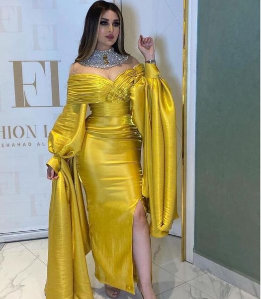 Femmes Tissu Robe de mariée Youssef Aljasmi Robe de soirée Jaune Satin Plate Plafe Sweetheart Argent Cristal Manches longue Manches Landoujoisie Kim Kylie Jenner