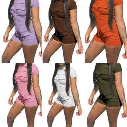 Vêtements pour femmes Combinaisons Designer 2023 Summer New Zipper Pocket Bodys Shorts à manches courtes One-pieces Barboteuses 11 couleurs