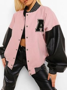 Dameskleding Mode Casual Patchwork Button Up Crop Bomber Varsity Jassen Jas Winter Baseball Jacket 240110