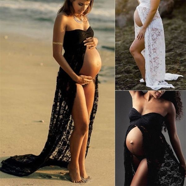 Ropa de mujer Vestidos de maternidad sexy para sesión de fotos Gasa Embarazo Vestido Fotografía Prop Maxi Vestido Vestidos para embarazadas LJ201125