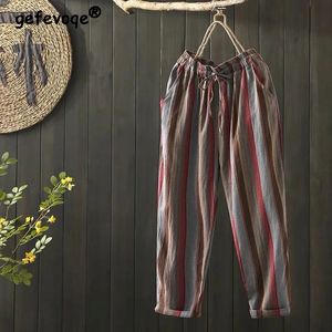 Vrouwenkleding zomer trendy vintage gestreepte strand harembroek vrouwelijke casual streetwear losse broek hoge taille pantalones 240411