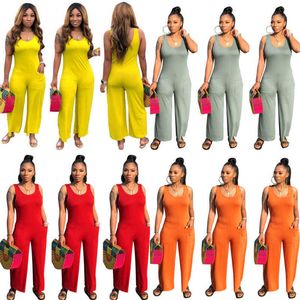 Vrouwen Kleding Designer Jumpsuit Casual Effen Kleur Wijde Pijpen Lange Broek Met Zakken Sexy Mouwloze Rompertjes Nachtkleding Grote Maat 3xl 8 Kleuren