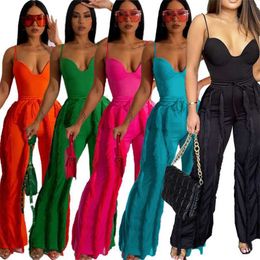 Femmes Vêtements Designer Survêtement Pantalon Sexy Remorquage Pièce Ensemble 2023 Nouvelles Dames Couleur Unie Sling Haut Sans Manches Gland Pantalon Costume