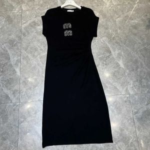 Vrouwen kleding jurk pure katoenen ademende jurken kralen rok slank fit korte mouw split jurk