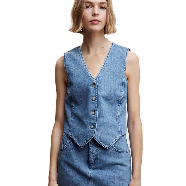 Veste de vêtements pour femmes bouton sans manches pull de tissage au gilet arrière en jean