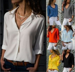 Vrouwen kleding revers shirts knop lange mouw lente zomer nieuwe mode stijl pure kleuren casual shirts