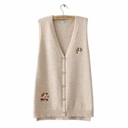 Femmes Vêtements Pull Gilet Plus Taille Automne Hiver Courbe Jumper VINTAGE Broderie Floral Col V Femme Manches Cardigan q3Cv #