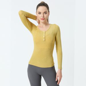 Vêtements pour femmes Tops Tees T-Shirt Dames Yoga Wear Slim Manches Longues Haute Élastique Sports Col Rond Casual Fitness Running Top filles joggeurs