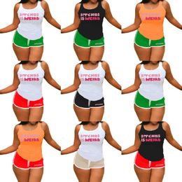 Vêtements pour femmes Survêtements Pantalons de yoga pour femmes Tenues Lettre Imprimé Débardeur et short Ensemble 2 pièces Sports 15 couleurs