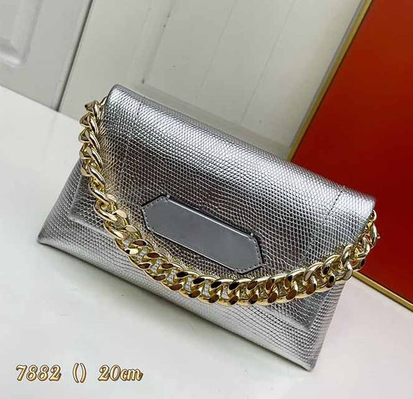 Bolso de mano para mujer Cadena de metal Bolso de diseñador Cartera de cuero Impresión de logotipo frontal Bolso de hombro Puede almacenar billetera llaves del teléfono celular lápiz labial Bolso de mano multifuncional