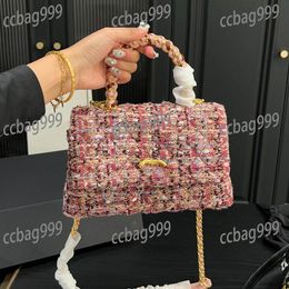 Femmes Co Tweed mini sac de rabat avec poignée supérieure Classic Vild Luxury Handsbag Vintage Outdoor Coin Purse Cross Body Trend Designer Designer Suitcase Carte Solder Sacoche 22cm